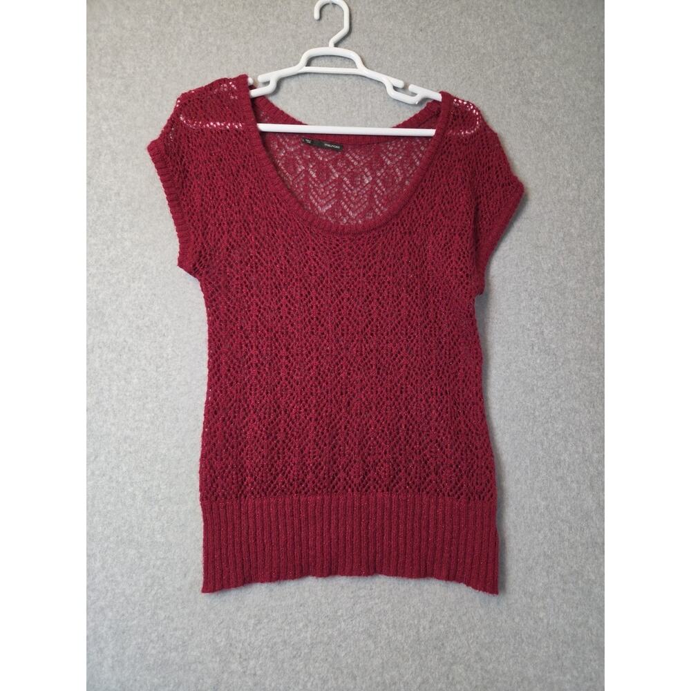 Maurices Wool Blend Open Knit Fuschia Shimmery SS Scoop Neck Sweater Large
